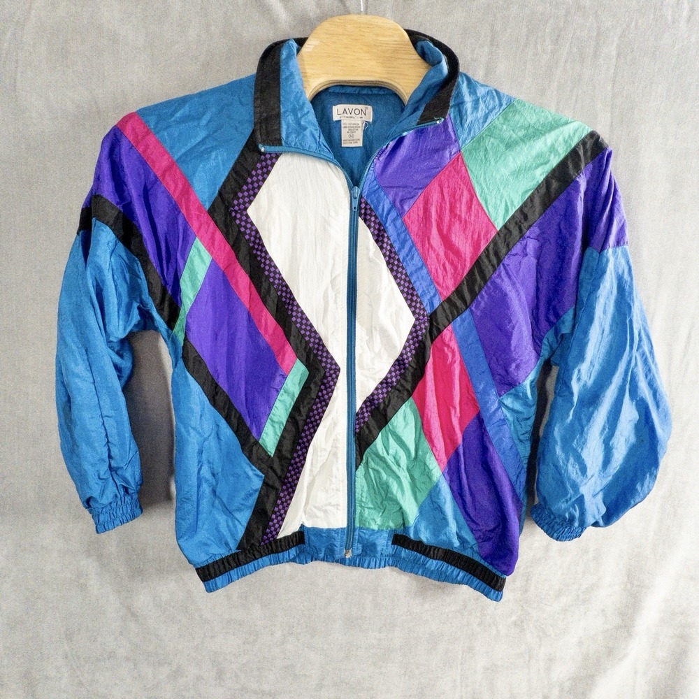 VTG Lavon By Cheerful 80-90 Womens Medium Nylon Color Block Windbreaker